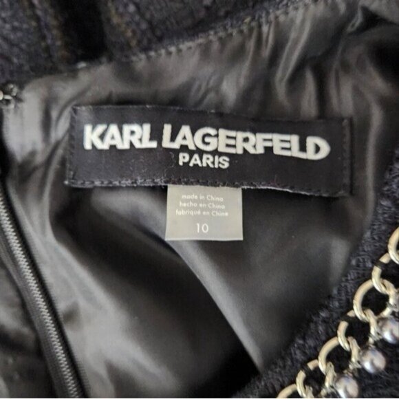 Karl Lagerfeld Black Sheath Dress- Classic Chain/Pearl Neck Size 10 - Picture 6 of 7